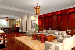 中式风格室内客厅移动折叠屏风设计