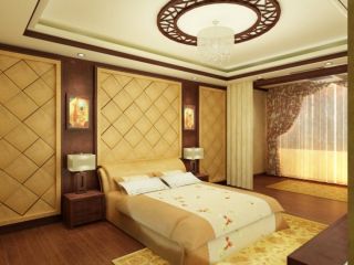 中式风格室内客厅床软包背景墙设计效果图