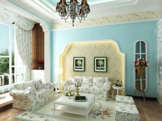 田园地中海风格客厅沙发背景墙装修效果图片