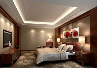 现代中式风格卧室床头背景墙装饰效果图