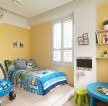 儿童房床头背景墙黄色墙面装修效果图片