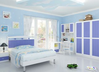 现代别墅设计儿童房床头背景墙效果图