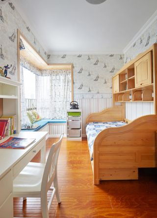 简约美式风格儿童房床头背景墙效果图