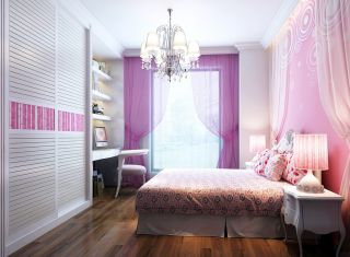 儿童房床头背景墙粉色墙面装修效果图片