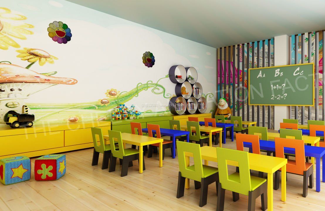 现代风格幼儿园墙面设计效果图