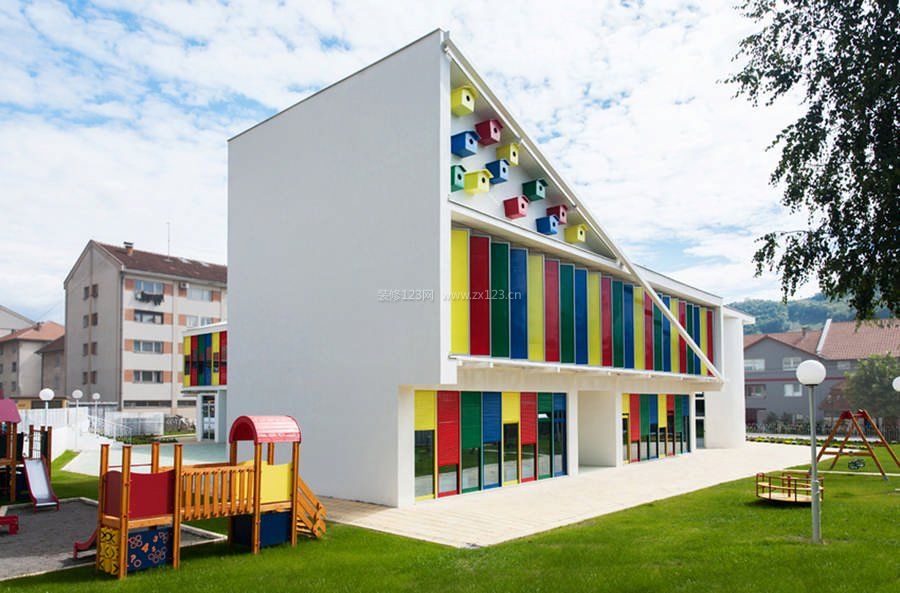 现代建筑风格幼儿园外观效果图