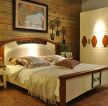 恬淡田园风格卧室木质床头背景墙装修效果图片