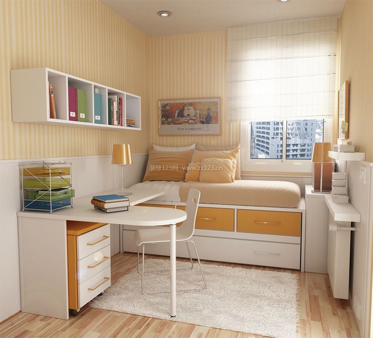 小户型长形书房兼卧室装修效果图