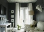 现代美式小客厅白色窗帘装修效果图片