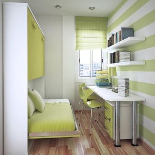 小户型家装书房兼卧室条纹壁纸装修效果图片