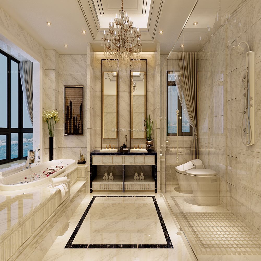 欧式家装浴室砖砌浴缸装修设计效果图片