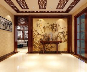中式家装别墅玄关壁画设计效果图