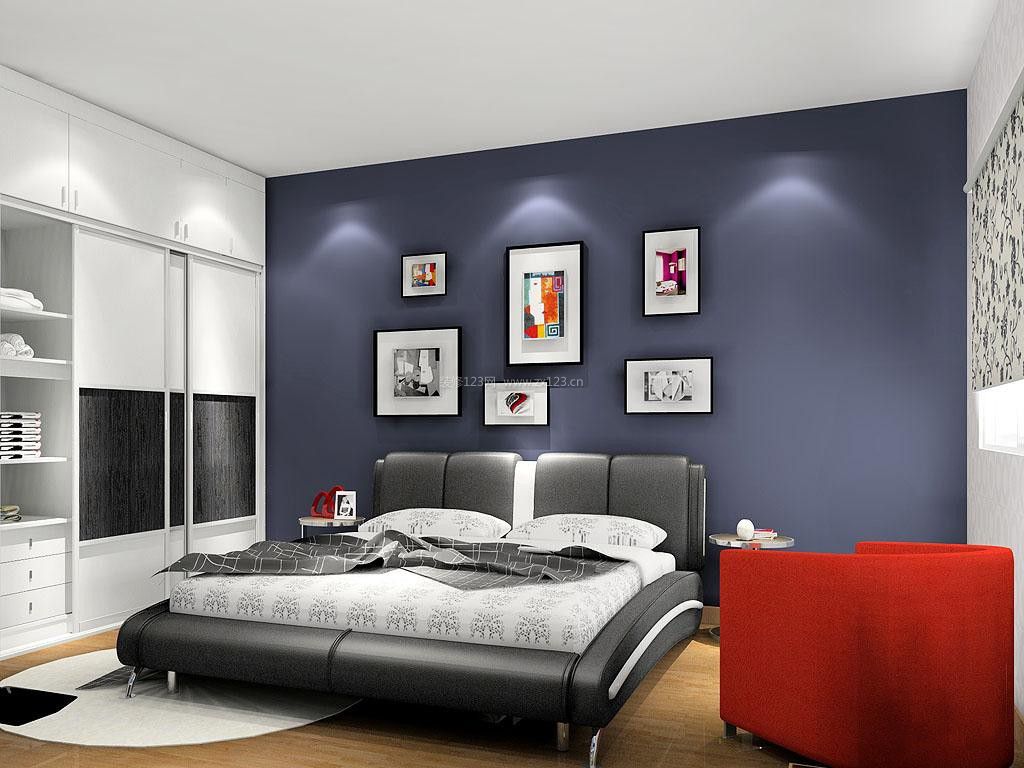 现代家装15平方卧室蓝色墙面装修效果图片