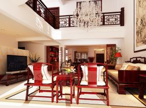 现代和中式混搭风格复式楼客厅装修设计图