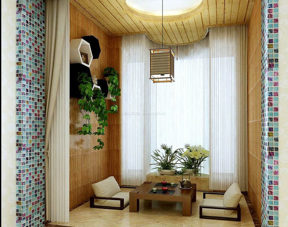 地中海风格家庭休闲区木质吊顶装修效果图片