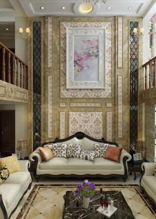 140平米欧式客厅沙发背景墙瓷砖壁画效果图