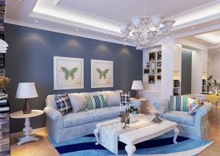 田园地中海风格客厅沙发背景墙装饰画效果图