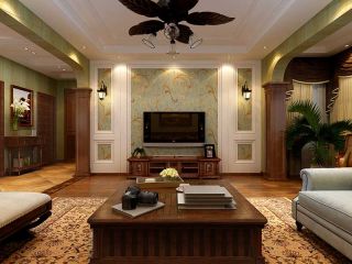 东南亚风格家庭客厅电视墙壁纸装修效果图片