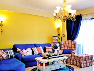纯美地中海客厅黄色墙面装修效果图片