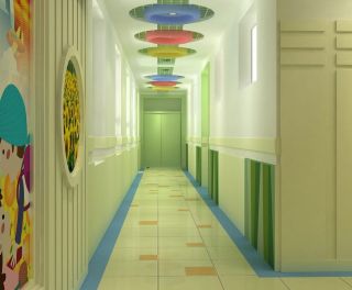 现代田园风格幼儿园走廊装修图  