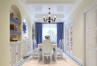 地中海风情餐厅蓝色窗帘装修效果图片