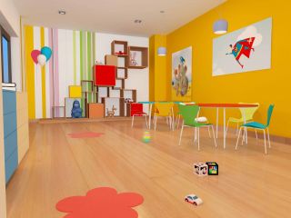 特色幼儿园室内装修浅色木地板效果图