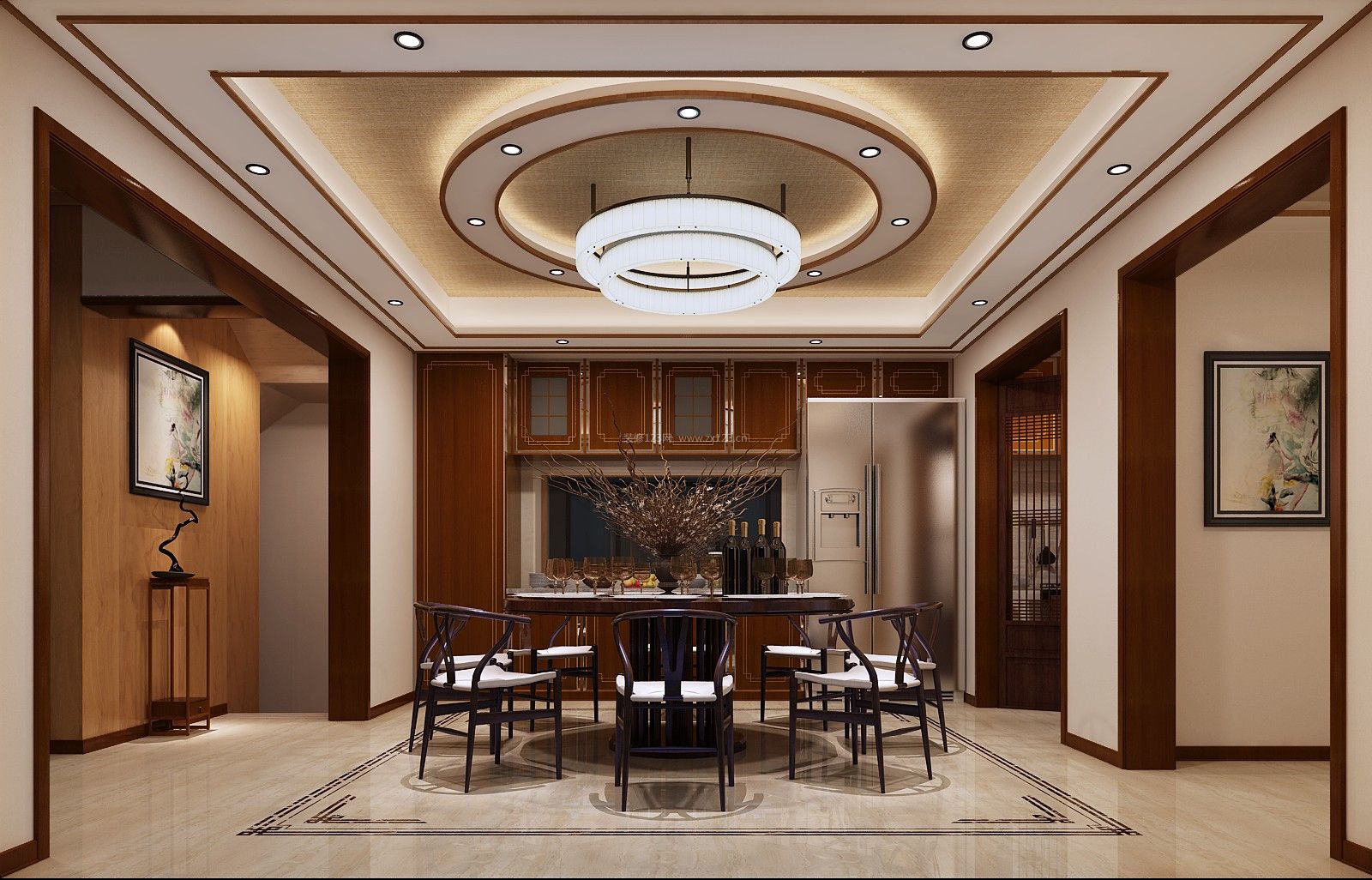 新中式餐厅吊顶实景装修效果图