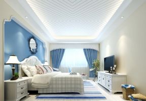 单身豪华卧室 蓝色墙面装修效果图片