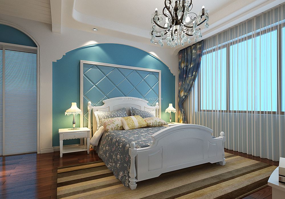家装地中海风情卧室床头背景墙装修效果图片大全