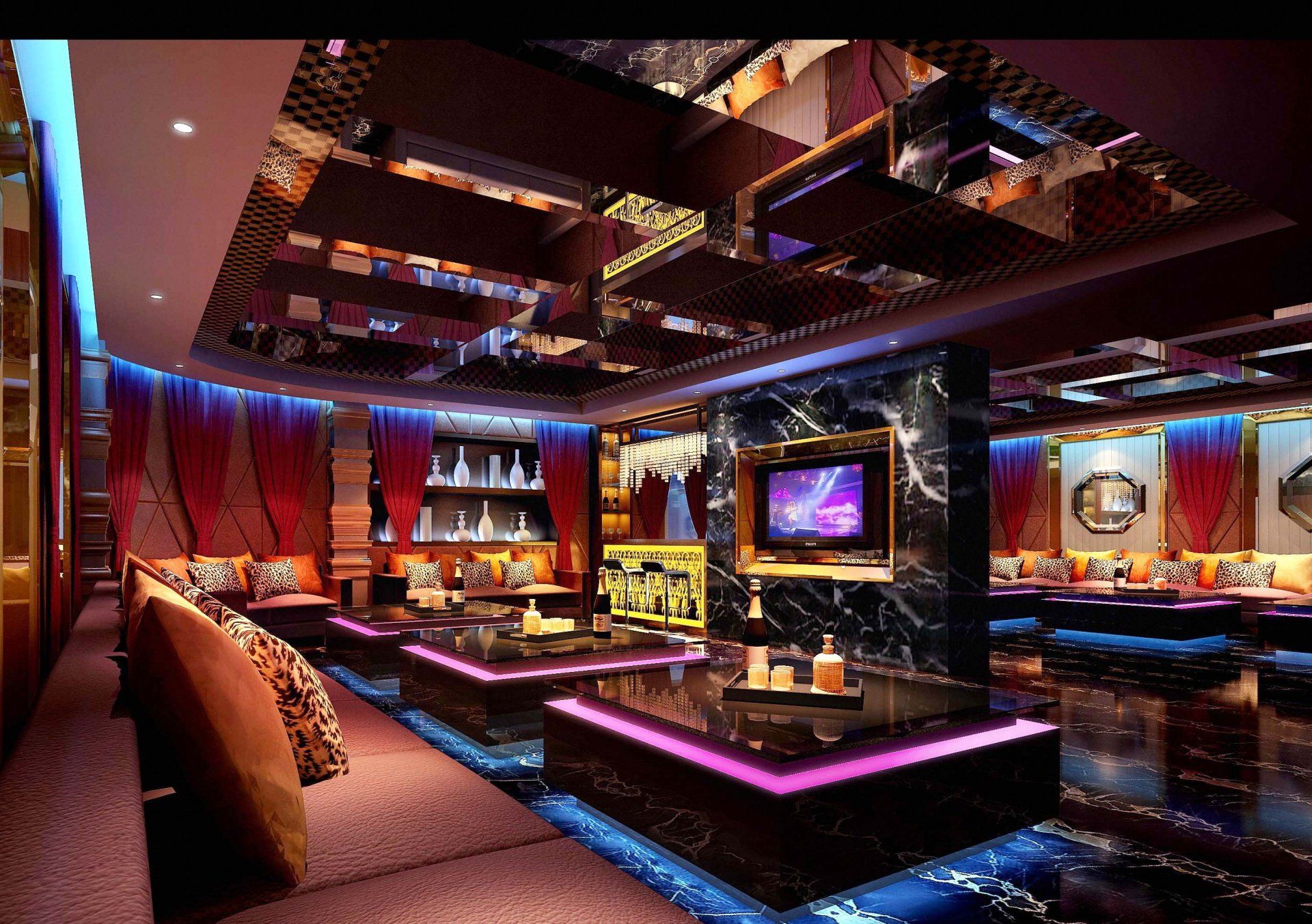 现代豪华酒吧灯光设计效果图