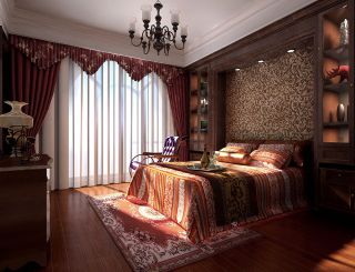 中式卧室窗帘搭配装修设计效果图