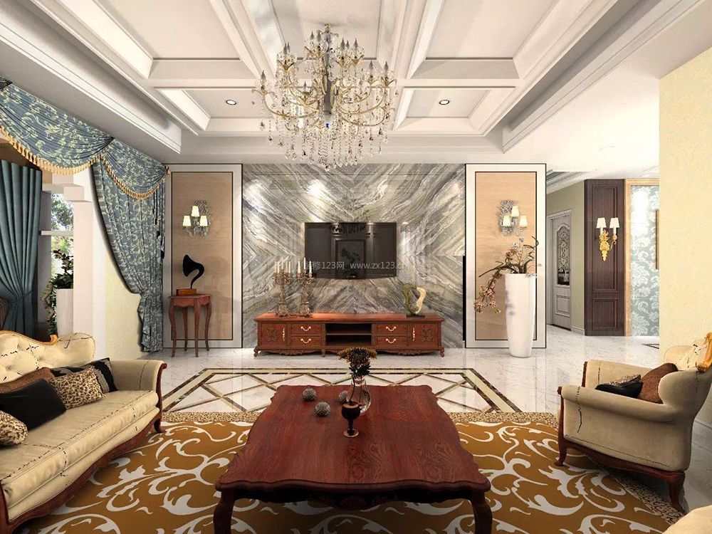 最新欧式家装客厅窗帘搭配设计效果图