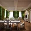 欧式别墅客厅绿色窗帘装修效果图片大全