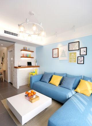 小户型20平客厅蓝色墙面装修效果图片