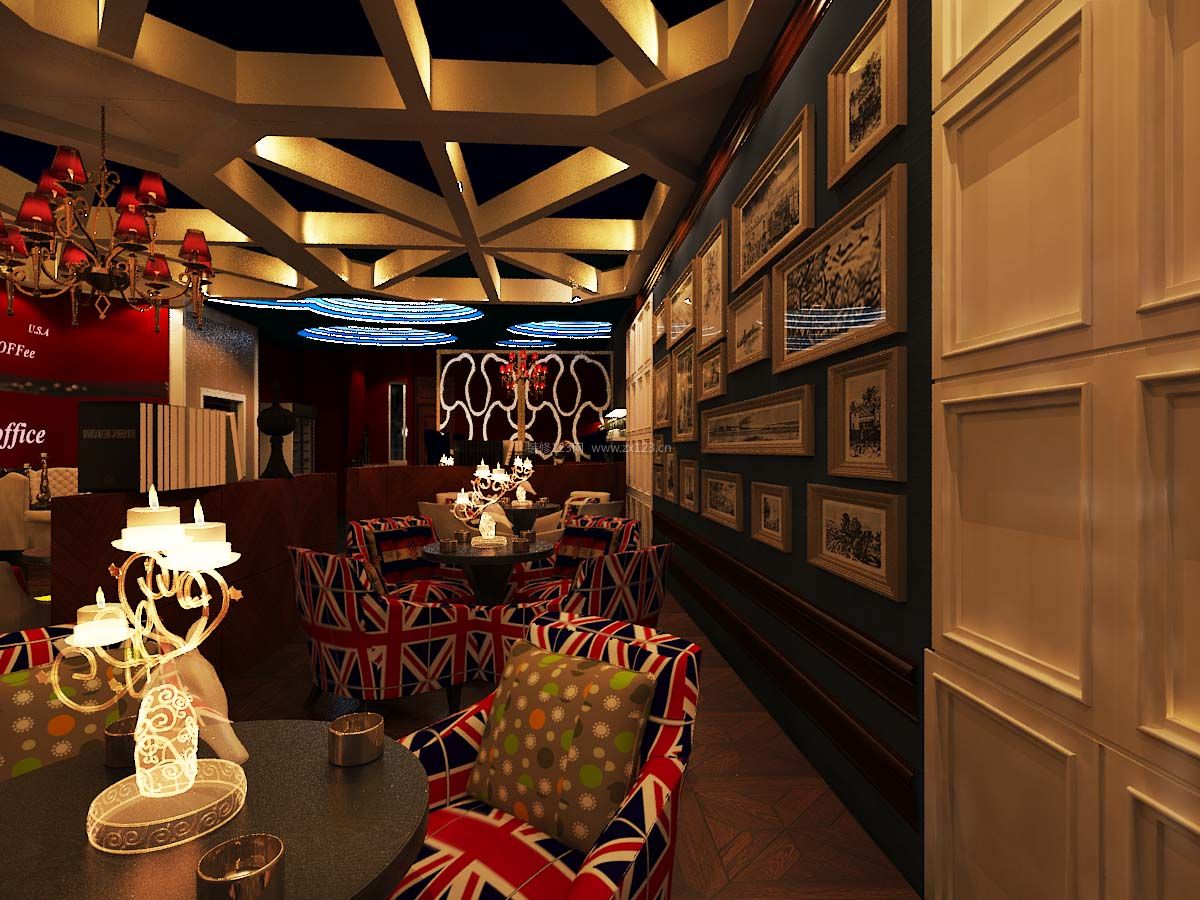 咖啡厅美式风格背景墙装修图片