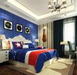 现代卧室蓝色床头背景墙面装修设计效果图片