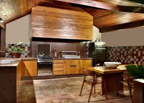 生态木屋别墅 开放式厨房图片