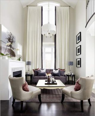 简约别墅客厅白色窗帘装修设计效果图片