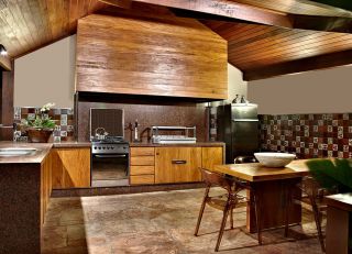 生态木屋别墅开放式厨房装修图片