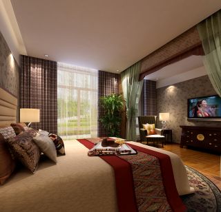 新中式风格卧室电视背景墙壁纸装修图片