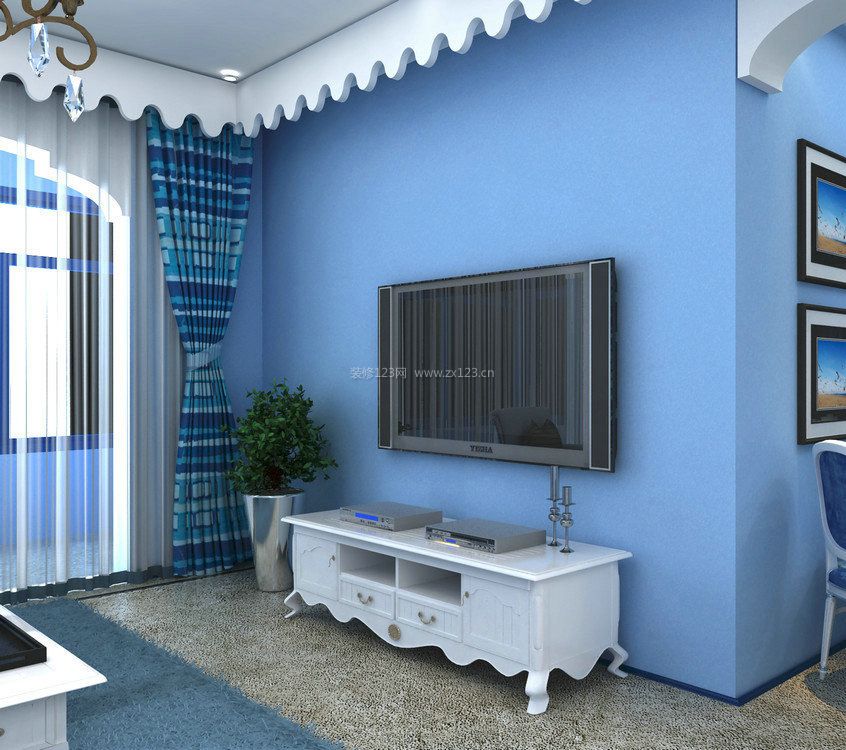 简约地中海风格蓝色墙面装修效果图片