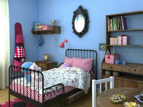 简约卧室设计 蓝色墙面装修效果图片