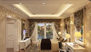 欧式奢华卧室金色壁纸装修效果图片