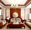 中式客厅设计木质背景墙装修效果图片