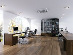 普通办公室装修 浅褐色木地板装修效果图片