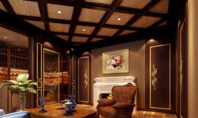 中式风格家居客厅木龙骨吊顶设计效果图