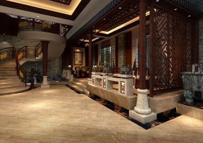 中式餐厅设计效果图 铁艺楼梯装修图片