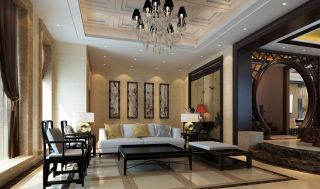 中式风格家居客厅窗帘搭配设计效果图