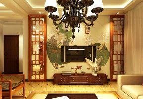 中式家装客厅 电视背景旁边装饰