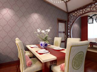 中式风格家装餐厅背景墙壁纸装修效果图片